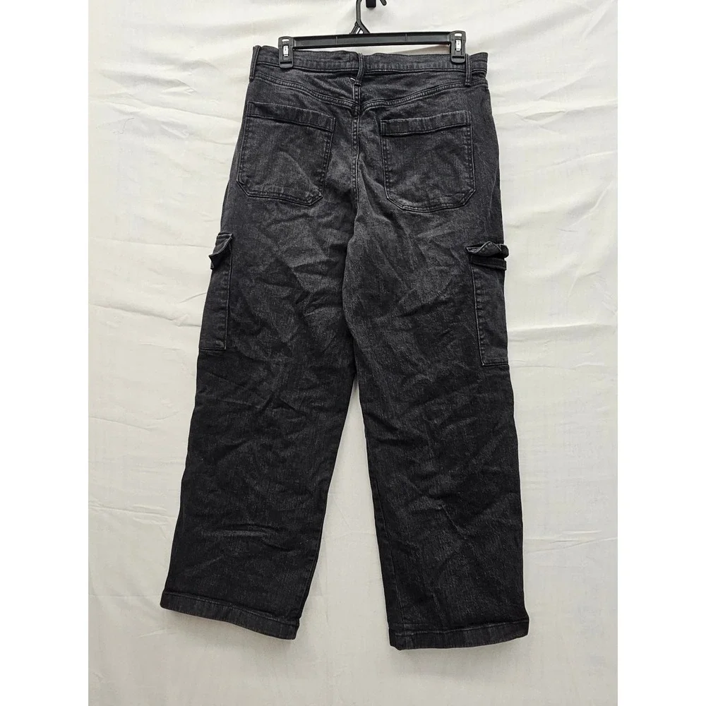 Jessica Simpson Womens High Rise Wide Leg Cargo Jeans Black Cotton Blend Size 12